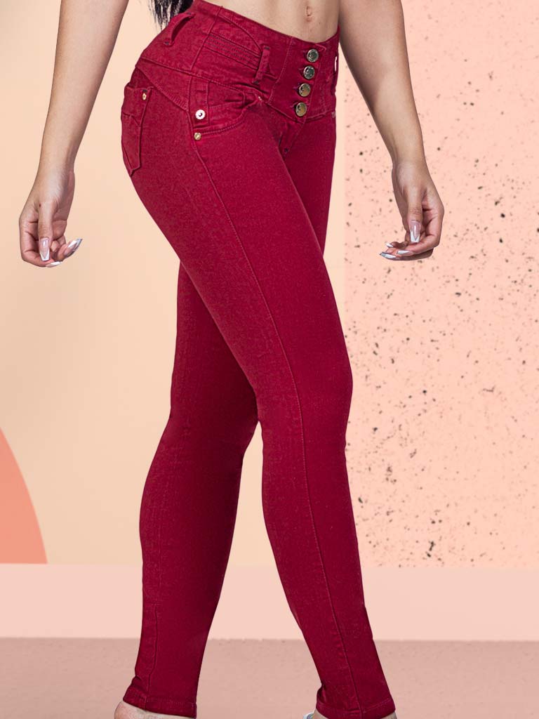 KF1058スキニージーン ヒップアップワインレッドカラー