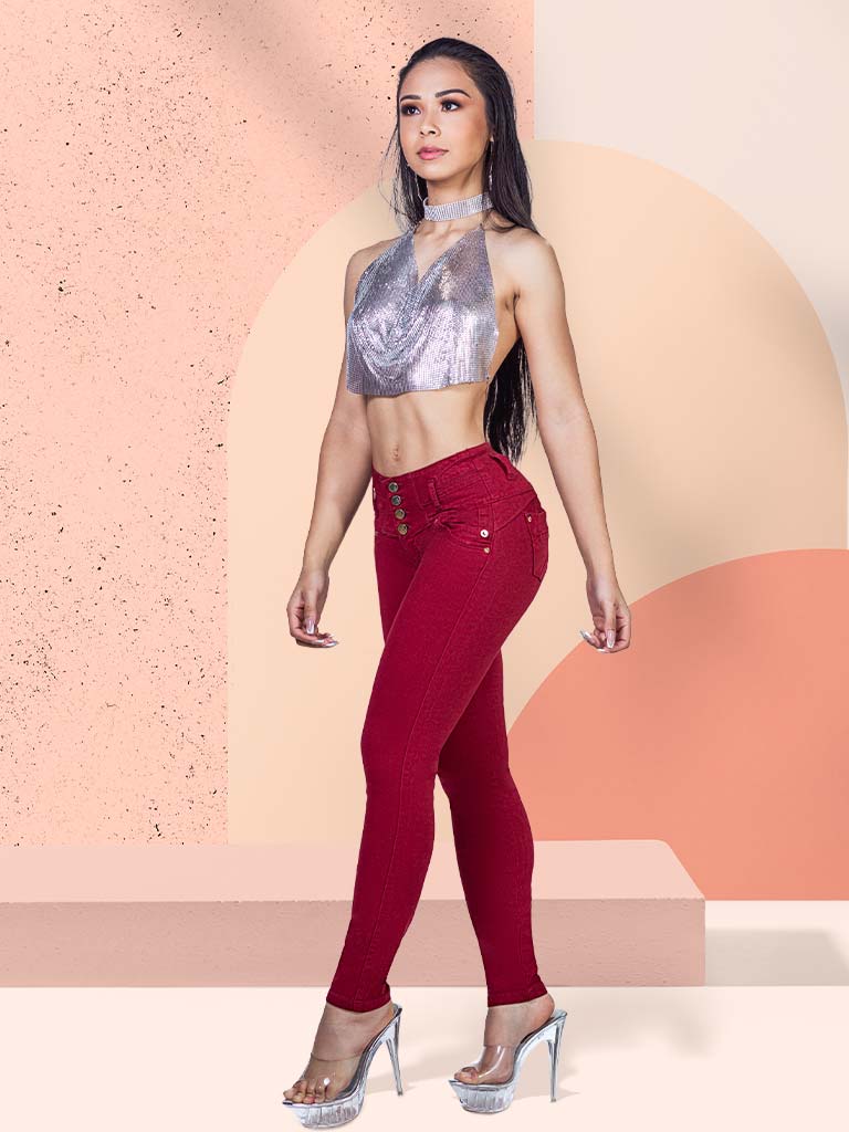 KF1058スキニージーン ヒップアップワインレッドカラー - 画像 (6)