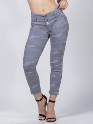 KF1045カモフラージュスキニーアンクル丈鉛色