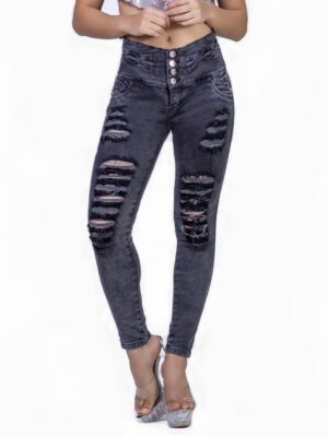 KF1049 プッシュアップスキニージーンスダメージ 鉛色