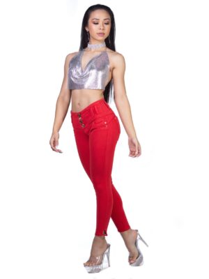 KF1046 ジーンススキニーアンクル丈赤カラー