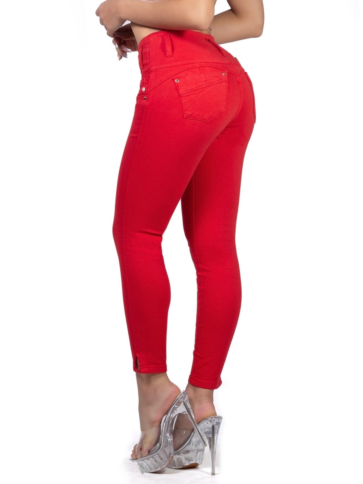 KF1046 ジーンススキニーアンクル丈赤カラー - 画像 (4)