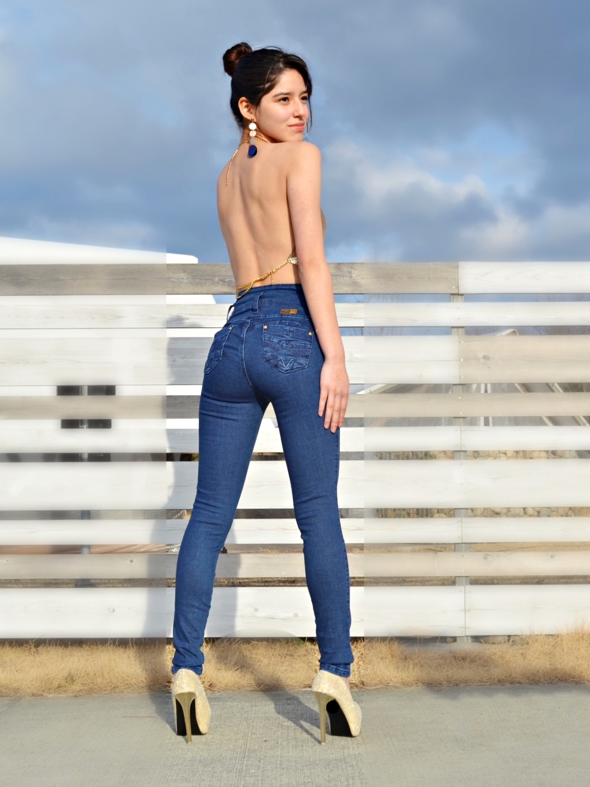 KF1079スキニージーンズベーシックブルーカラー - 画像 (5)