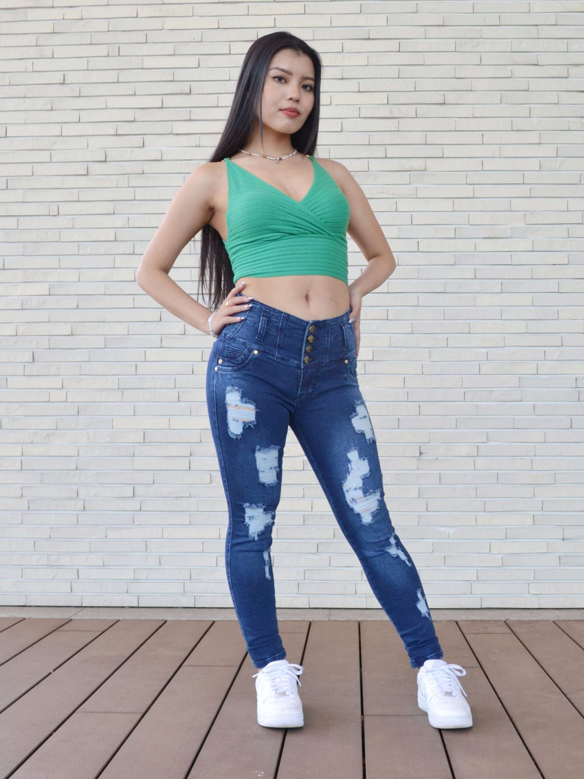 KF1066 スキニーパンツダメージブルーカラー - 画像 (8)