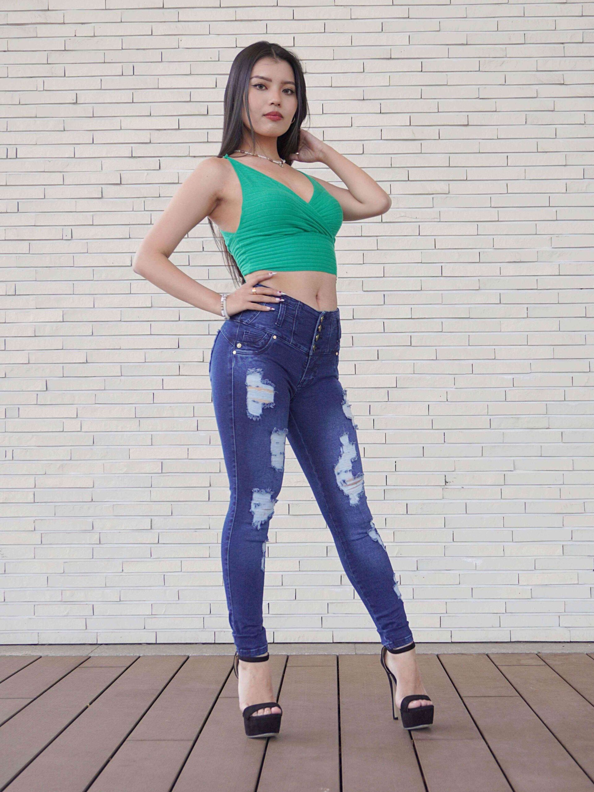 KF1066 スキニーパンツダメージブルーカラー - 画像 (4)