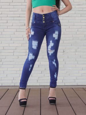 KF1066 スキニーパンツダメージブルーカラー