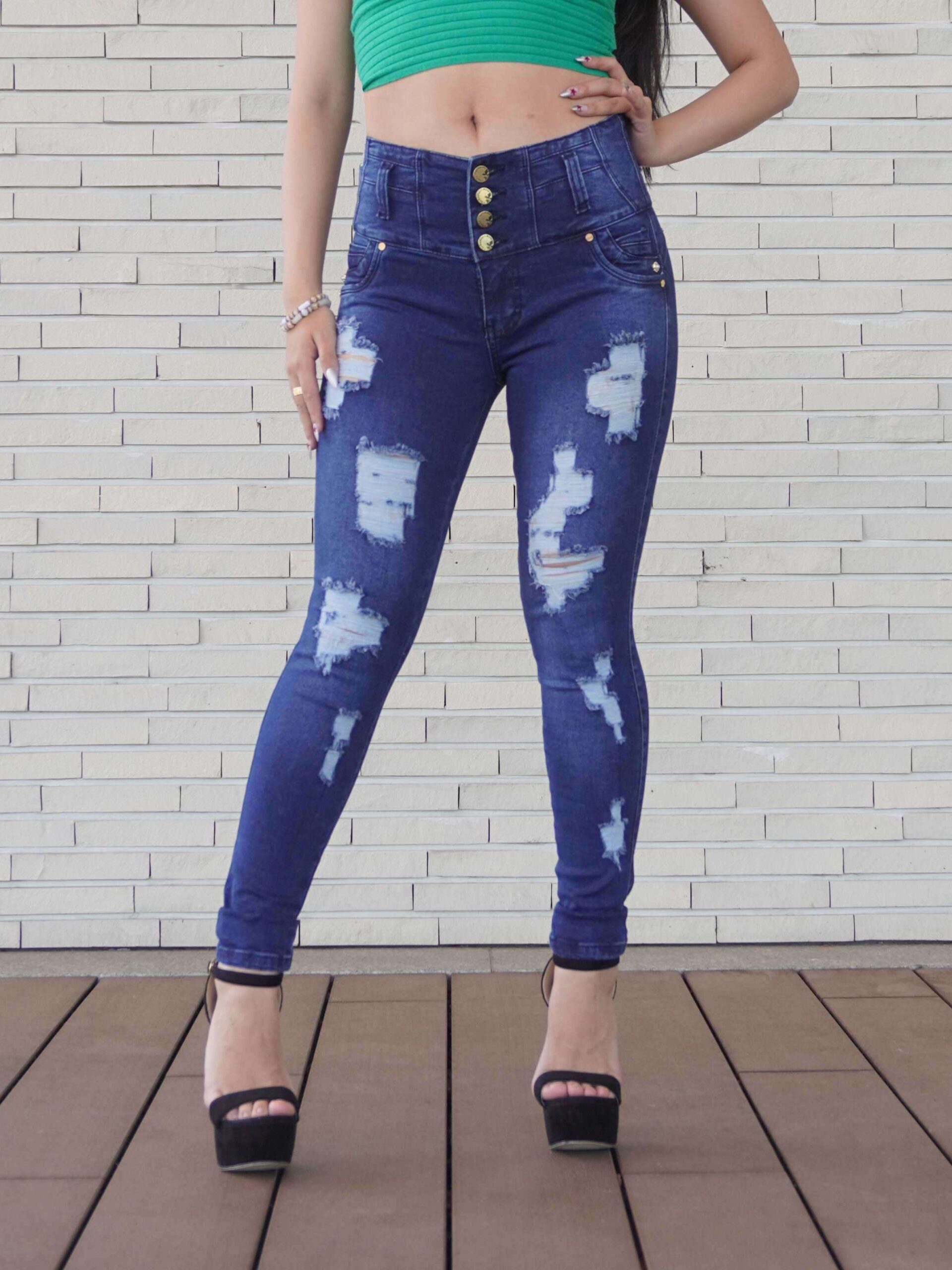 KF1066 スキニーパンツダメージブルーカラー