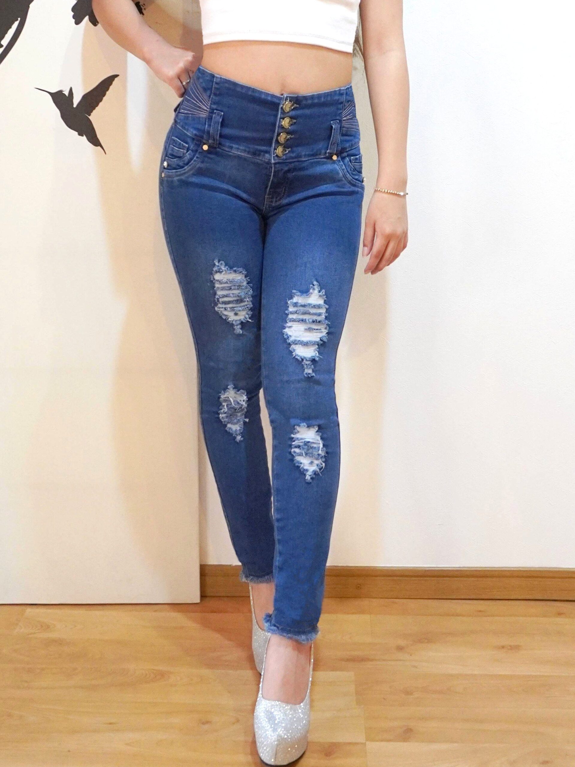 KF1104 ポケットなし プッシュアップスキニージーンズダメージブルーカラー - 画像 (8)