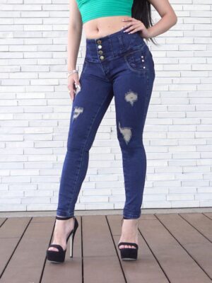 KF1071プッシュアップ スキニージーンスダメージブルーカラー