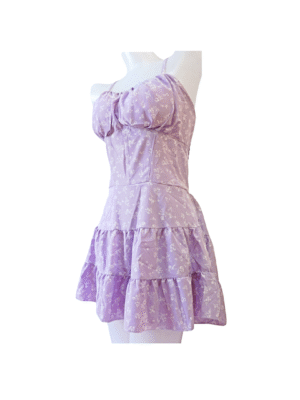 レディース ドレスショーツ付きパープルフローラルプリントSIZE:FREE