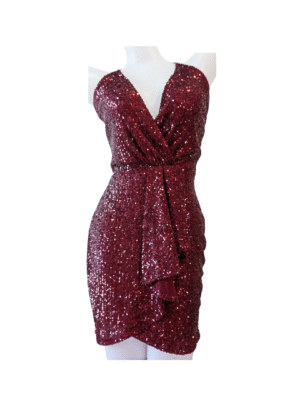 レディース エレガントドレススパンコール付きレッドSIZE:L