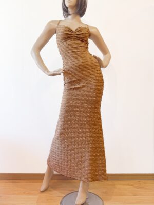 V50美シルエット セクシー調節ストラップ バックロングドレス（テクスチャーストレッチ生)