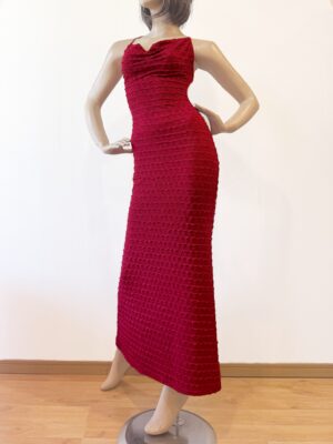 V51美シルエット セクシー調節ストラップ バックロングドレス（テクスチャーストレッチ生)