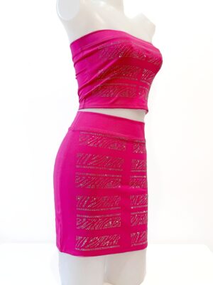 V55ラインストーン付きストラップレス＆ミニスカートセット