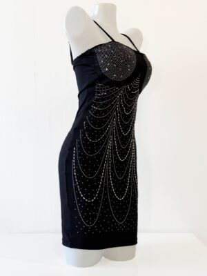 V58セクシーラインストーン付きライクラミニワンピース（パッド入り・調節ストラップ）