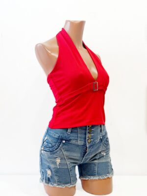 BL187レッドライクラ ホルターネックブラウスSIZE-S